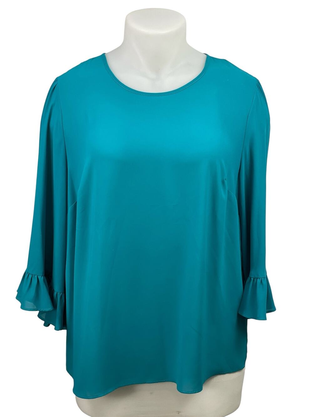 ELOQUII Womens Blue 3/4 Sleeves Crewneck Ruffled Cuff Bell Sleeves Blouse Top 16